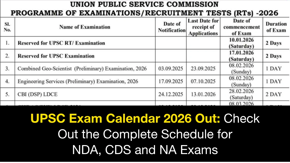 UPSC Calendar 2026 Out